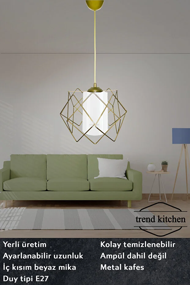 4 Adet Trend Beyaz Mika Camlı Gold Sarkıt Avize